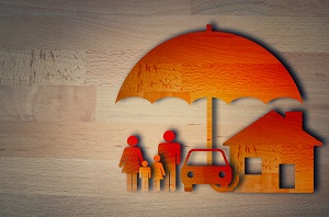 umbrella covering family, car and home